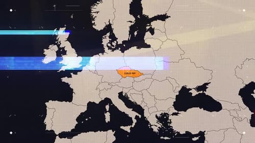 Futuristic World Map Zoom to Country with Glitch Effect