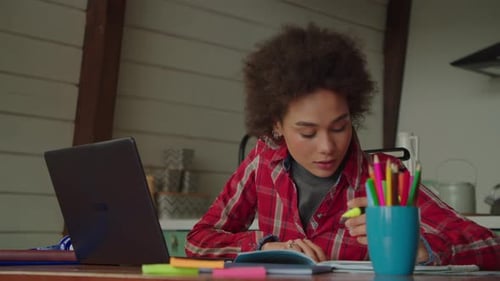 Smart Pretty African American Student Working on University Essay Indoors