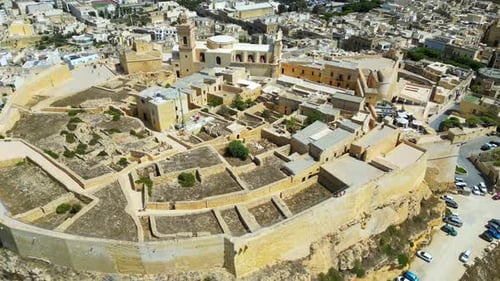 Aerial drone view of the Gozo island in Malta, in the Mediterranean Sea