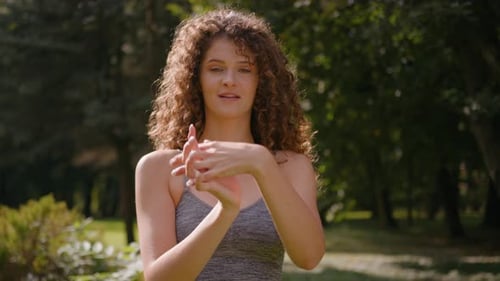 Healthy Active Sportswoman Sport Girl Caucasian Woman Athlete Outdoors in Park Doing Exercise