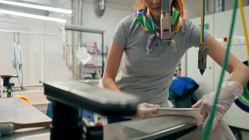 Woman Inspecting Clothing at Dry Cleaning Facility
