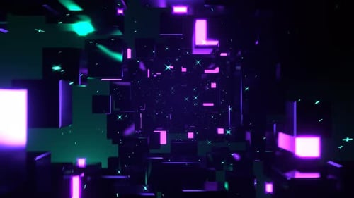 Purple And Turquoise Space Tunnel Blocks And Shining Stars Background Vj Loop In 4K