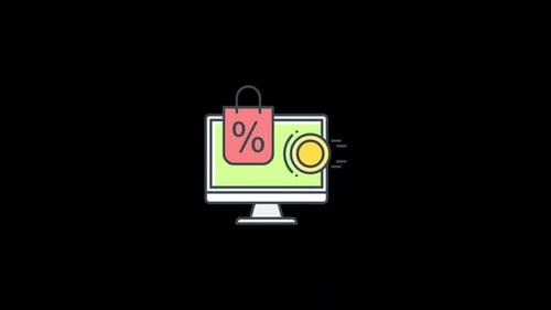 Animated E-commerce Discount Icon on Monitor