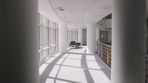 Empty modern corporate business office lobby with sofa