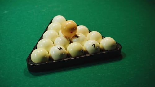 White Pool Balls Closeup on Green Billiards Table for Start to Play Russian Biliard Game Russian