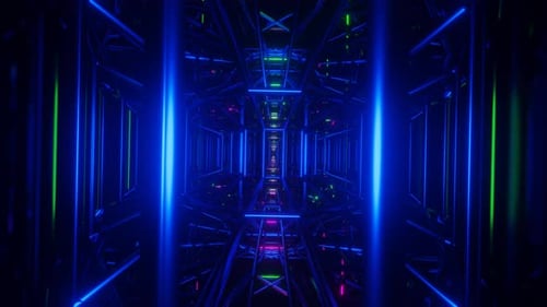 Flying Into Digital Technologic Strobe Neon Tunnel