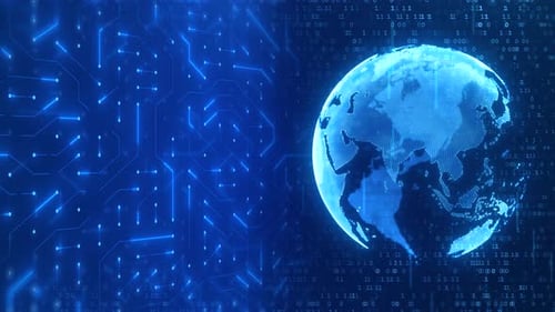 Futuristic Digital Globe with Circuit Board and Binary Code