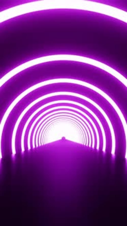 Tunnel with round luminous arches. Looped animation