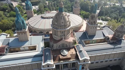 Aerial video of the National Art Museum of Catalonia, Barcelona