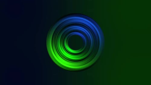 Abstract Looping Tunnel of Rotating Blue and Green Rings