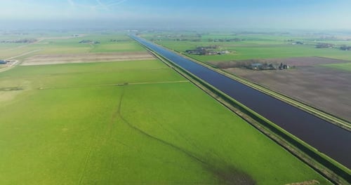 Aerial view of canal Eemskanaal and countryside, Groningen, The Netherlands.
