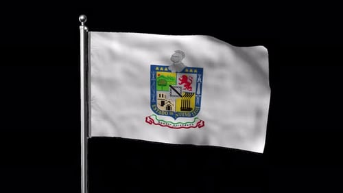 Waving Nuevo Leon Flag with Official Coat of Arms Alpha Channel
