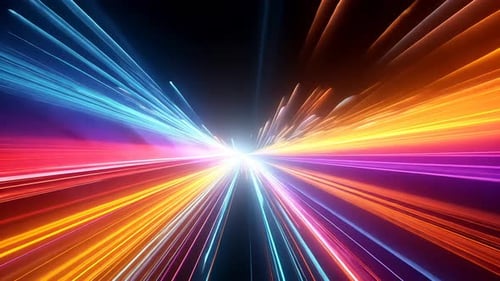 Des traînées lumineuses vibrantes et colorées convergeant vers un point central