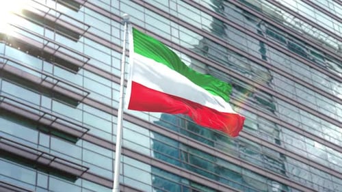Realistic Flag Waving Against Modern Corporate Building