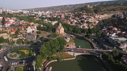 Aerial View of Tbilisi Cityscape with Historic Church