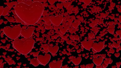 Red Glossy Hearts Floating Up Seamless Background
