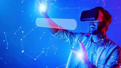 Futuristic Virtual Reality Experience with User Engaging in Digital Search and Interaction, Represen