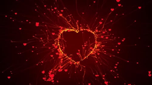 Glowing heart with surrounding love symbols