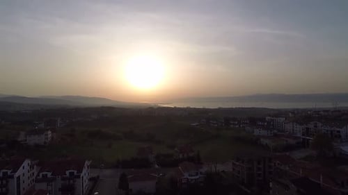 Aerial Sunset and City