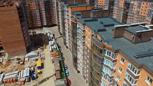 New residential complex in the downtown. Modern high-rise buildings of the cityscape.
