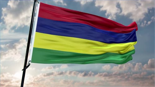 Realistic Mauritius Flag Waving in Cloudy Sky