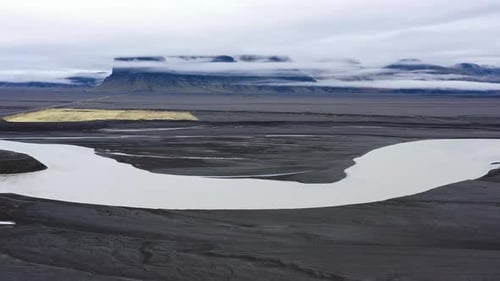 Aerial View Of Black Lava Plain And Glacier Lagoon