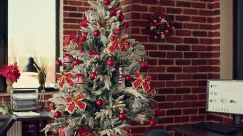 Empty Company Office with Christmas Lights Decor