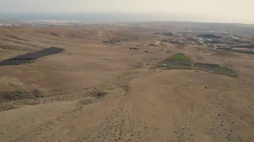 Countryside of Lanzarote, Canary Islands, Spain, Aerial View of Dry Landscape and Small Farming Fiel