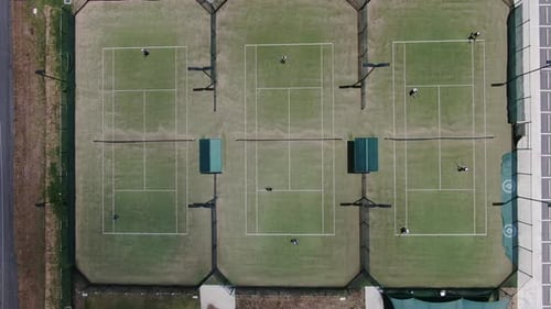 Tennis Club Drone Brid Eye View Zoom Out Multiple Courts