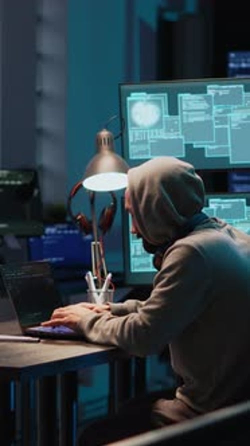 Vertical Video IT Fraud Criminal Hacking Security System to Steal Big Data