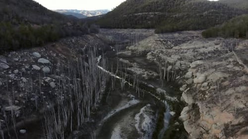 Aerial View of a Dry River Bed Due to a Severe Drought Global Warming and Ecological Issues