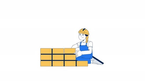 Jovencita infeliz haciendo trabajos de albañilería (animación de personajes en 2D)