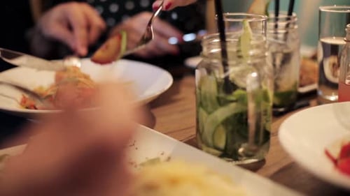 Friends Enjoying Lunch at a Modern Restaurant