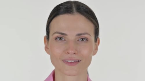 Close up of Smiling Woman Face on White Background