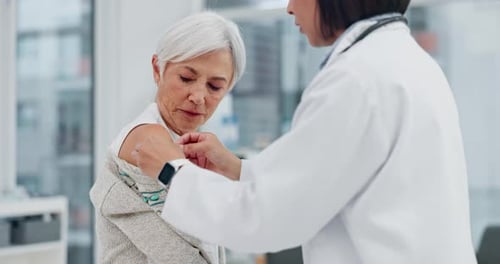 Medical, blood pressure or checkup with a doctor and patient in the hospital for a health