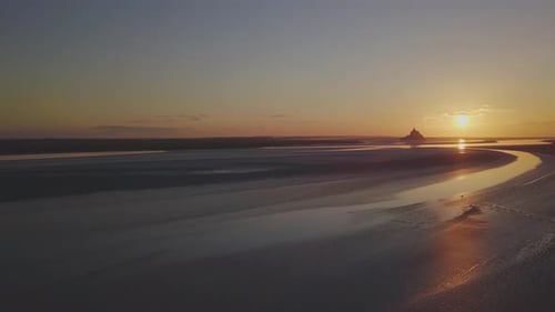 Mont Saint Michel abbey medieval castle in Normandy Bretagne France. Gothic island fortification sal