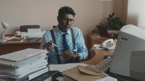 Exhausted Employee Having Severe Headache from Office Work