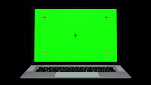 Laptop Opening to Green Screen with Tracking Markers Reveal