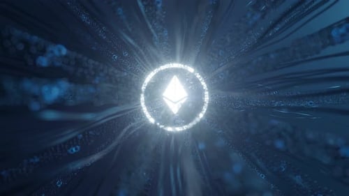 Glowing Cryptocurrency Symbol with Digital Network Background