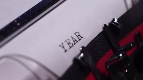 Year 1936, Typing on Blank White Paper in Vintage Typewriter, Close Up