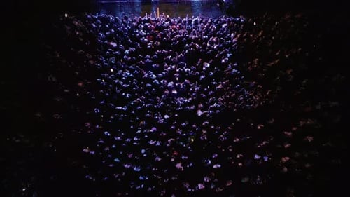 Aerial View of a Large Crowd at Night