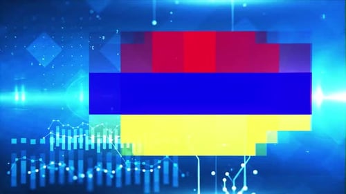 Flagge Armeniens auf wirtschaftlichem Hintergrund und Grafik
