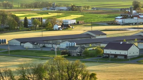 Aerial View of a Farm in Rural Landscape