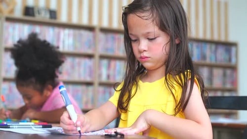 School Classroom Kids During an Art Class