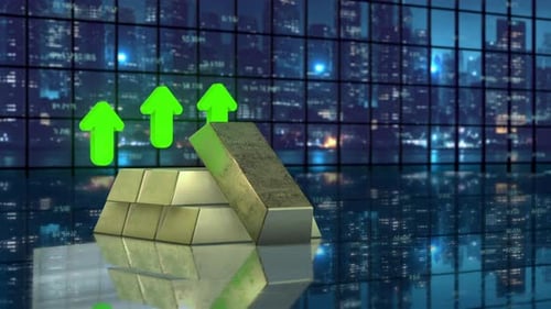 Gold Bars with Green Arrows Financial Growth Concept 3D Animation