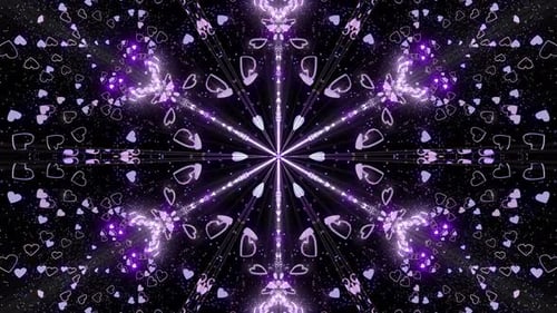 Kaleidoscope Tunnel of Glowing Hearts and Changing Colors