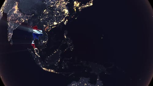 Animated World Map Zoom to Thailand with Waving Flag Reveal