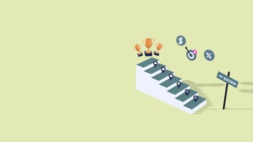Isometric Corporate Path to Success Animation with Trophies