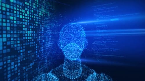 Digital human silhouette with code and data streams