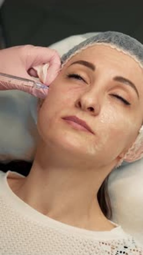 Treatment Injection Procedure Anti Aging Injections for Female Face Skin Using Syringe in